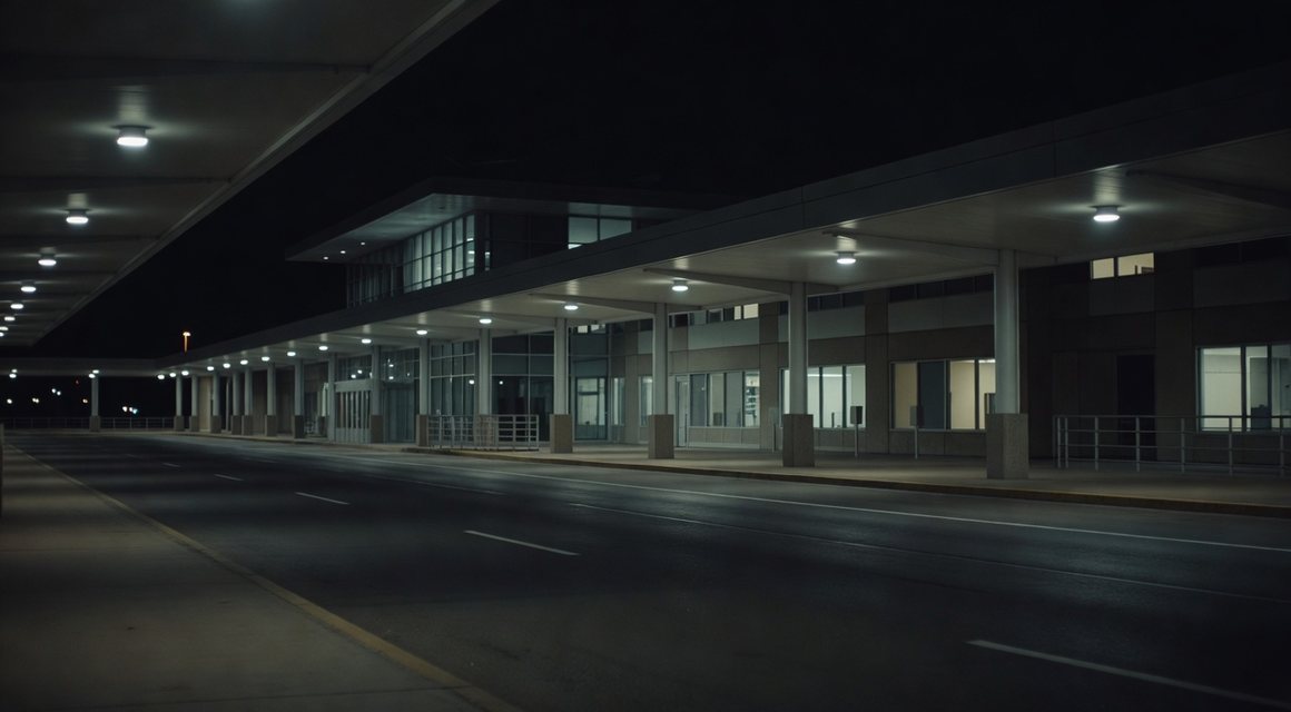 야간 지방 공항 청사 이미지 — 청주 관문 안내